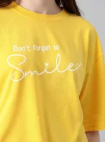 Women Printed Round Neck Cotton Blend Yellow T-Shirt - Image 5