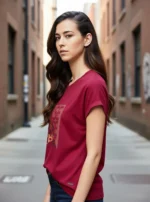 Women Printed Round Neck Pure Cotton Maroon T-Shirt - Image 3