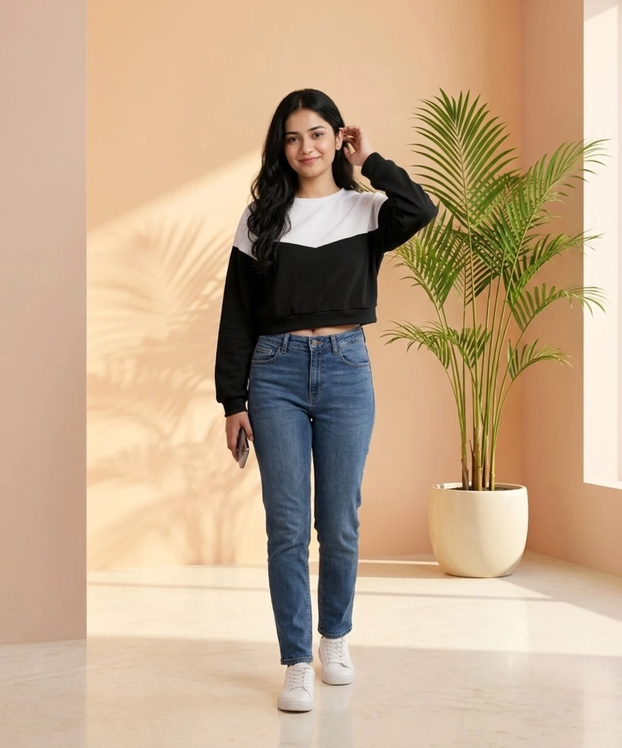 s-1152-parasfashion-original-imahpkngkpjenbft.webp Women Colorblock Round Neck Cotton Blend Black, White T-Shirt - Image 1
