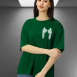Women Printed Round Neck Cotton Blend Green T-Shirt