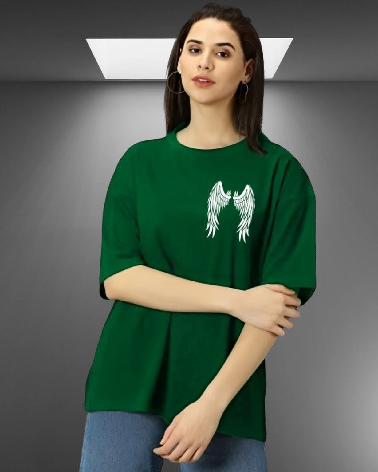 s-mts-w-3018-bottel-green-lecowar-original-imahaf78ycnsrzaz.webp Women Printed Round Neck Cotton Blend Green T-Shirt - Image 1