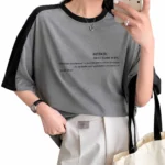 Women Typography, Solid Round Neck Cotton Blend Grey, Black T-Shirt