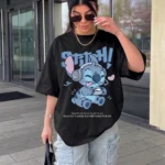 Women Graphic Print, Typography Round Neck Cotton Blend Black T-Shirt