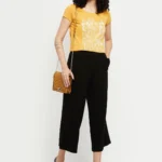 Women Printed Round Neck Pure Cotton Gold T-Shirt