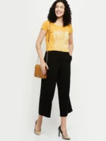 Women Printed Round Neck Pure Cotton Gold T-Shirt