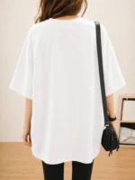 Women Printed Round Neck Cotton Blend White T-Shirt - Image 3