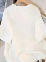 Women Printed Round Neck Cotton Blend White T-Shirt - Image 2